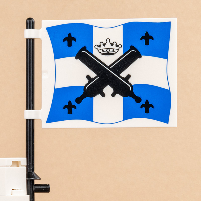 Eldorado Fortress LEGO set - blue white flag with cannons and crown